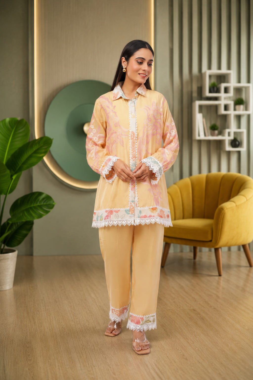 Linen Co-Ord set with hand paint and embroidery