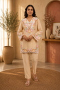 Linen Co-Ord set with hand paint and embroidery