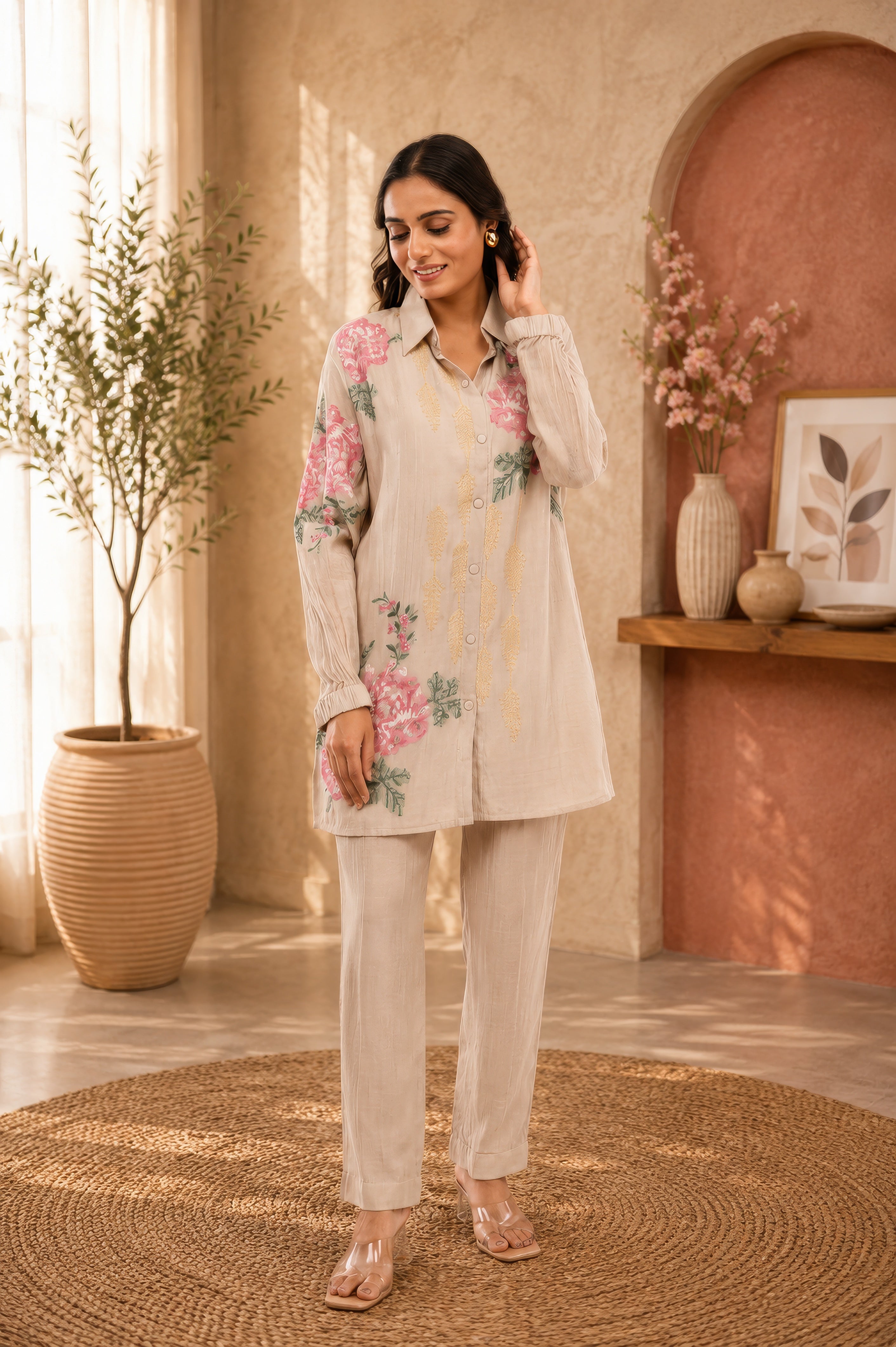 Embroidered Mul Co-Ord Set with Patch Work
