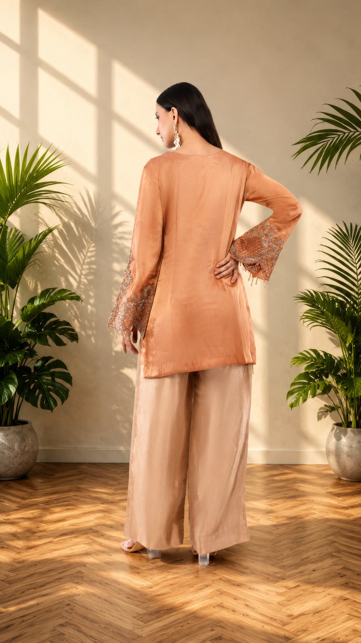 Jiraf silk shirt and bottom, dupatta tissue silk Dori work and beads work with hand