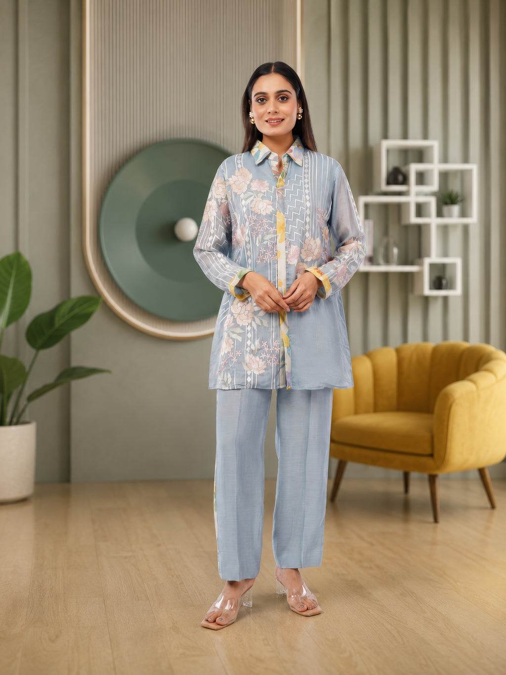 Linen Co-Ord set with hand paint and embroidery