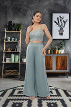 Embroidered Chinon Silk Short top 3 piece set
