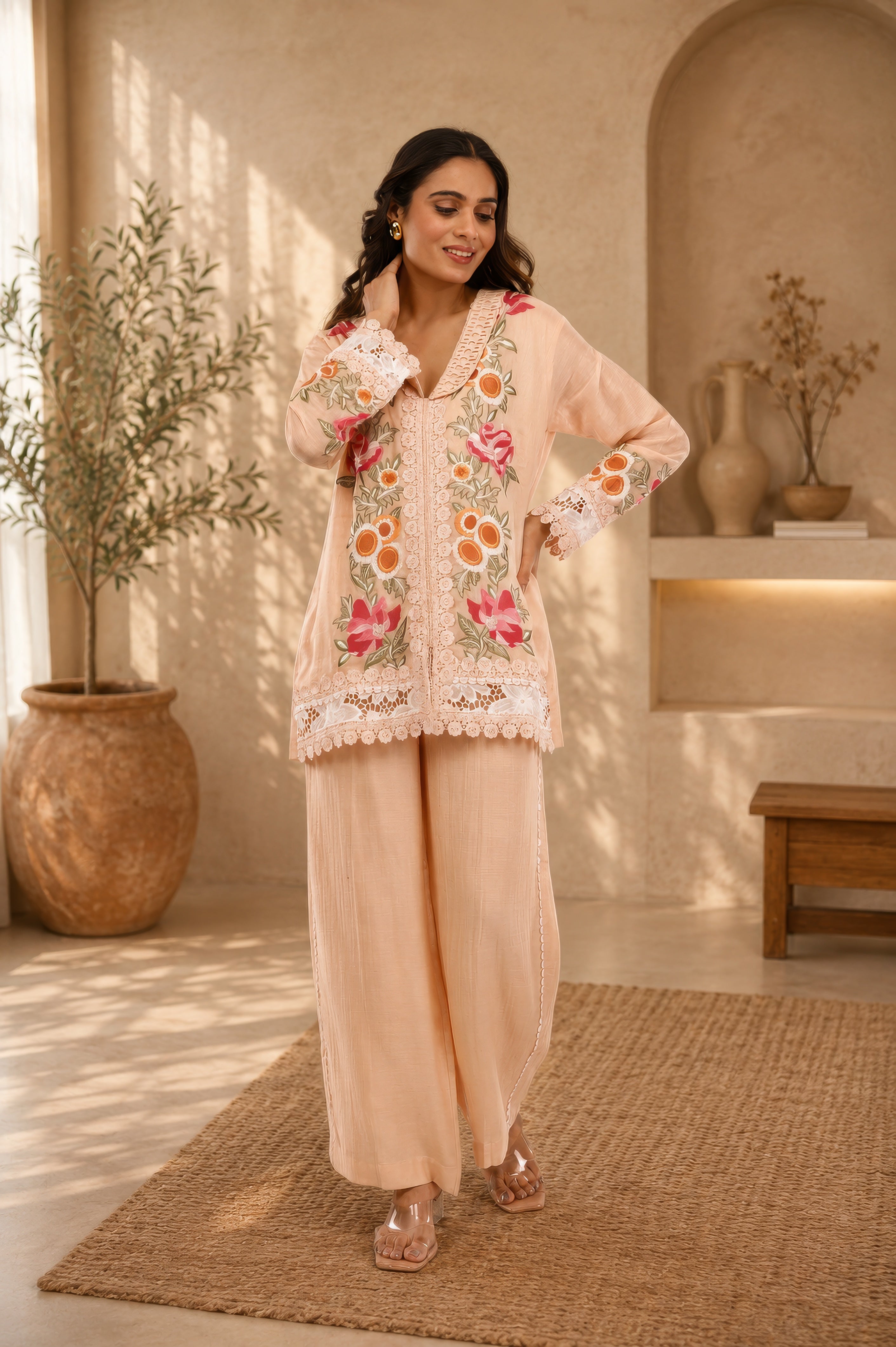 Mul Co-Ord set with embroidery and digital Print
