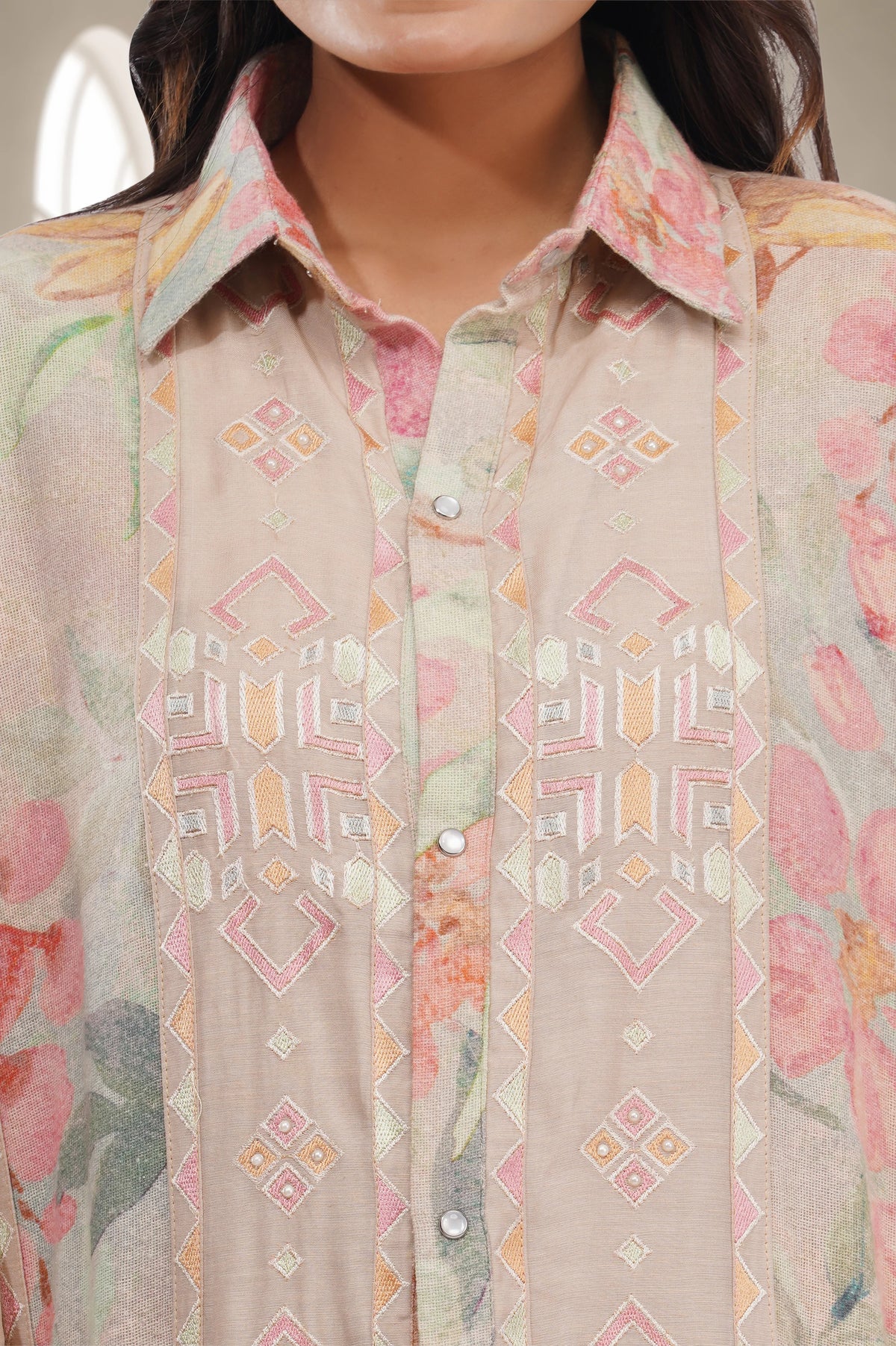 Linen Co-Ord set with hand paint and embroidery