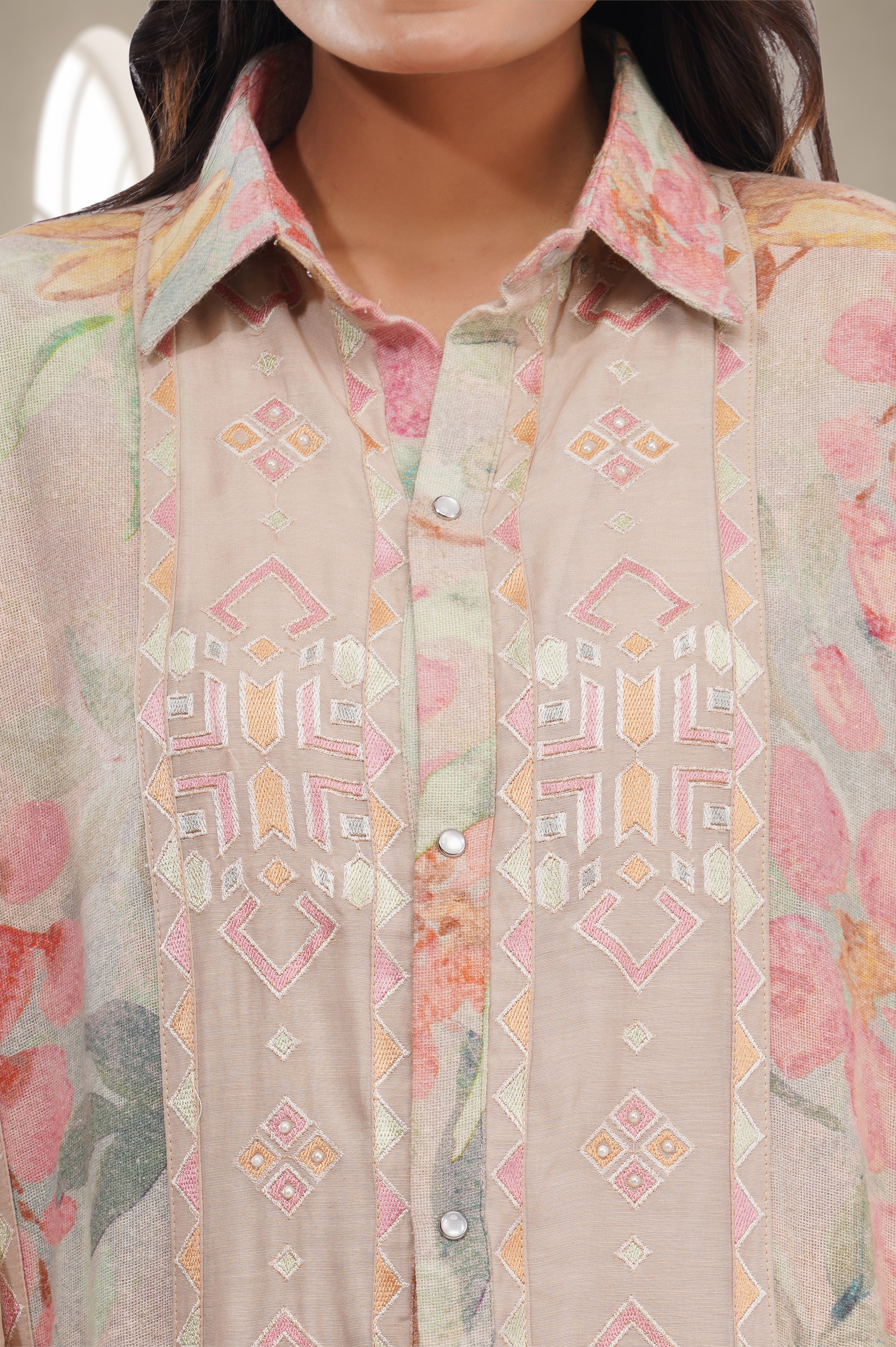 Linen Co-Ord set with hand paint and embroidery