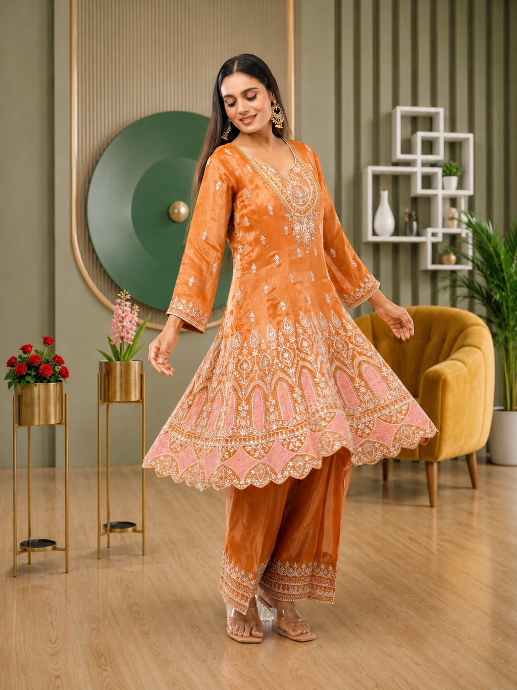 Embroidered Georgette Palazzo Set