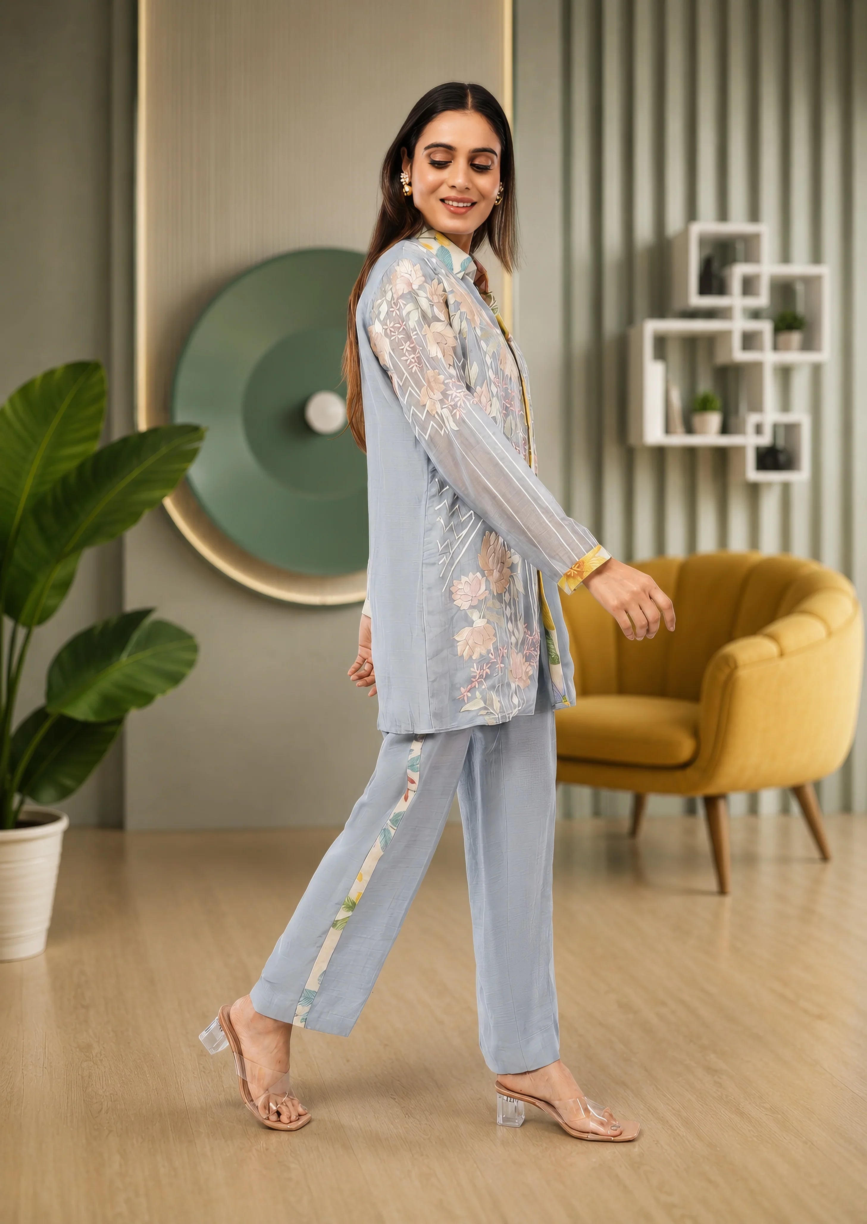 Linen Co-Ord set with hand paint and embroidery