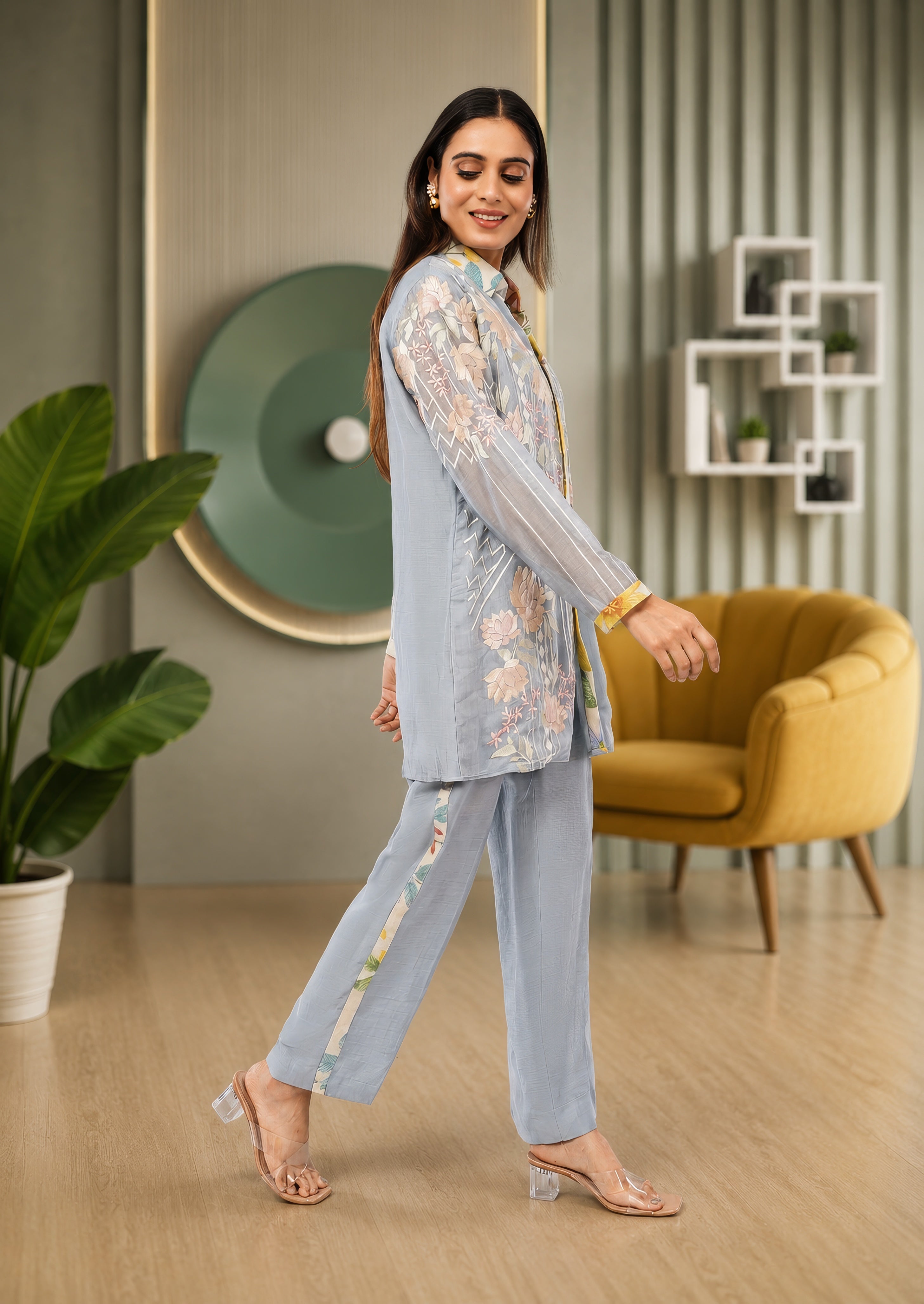 Linen Co-Ord set with hand paint and embroidery