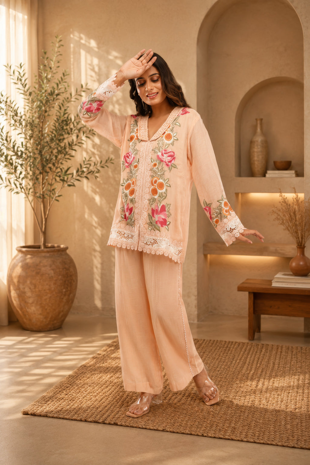 Mul Co-Ord set with embroidery and digital Print