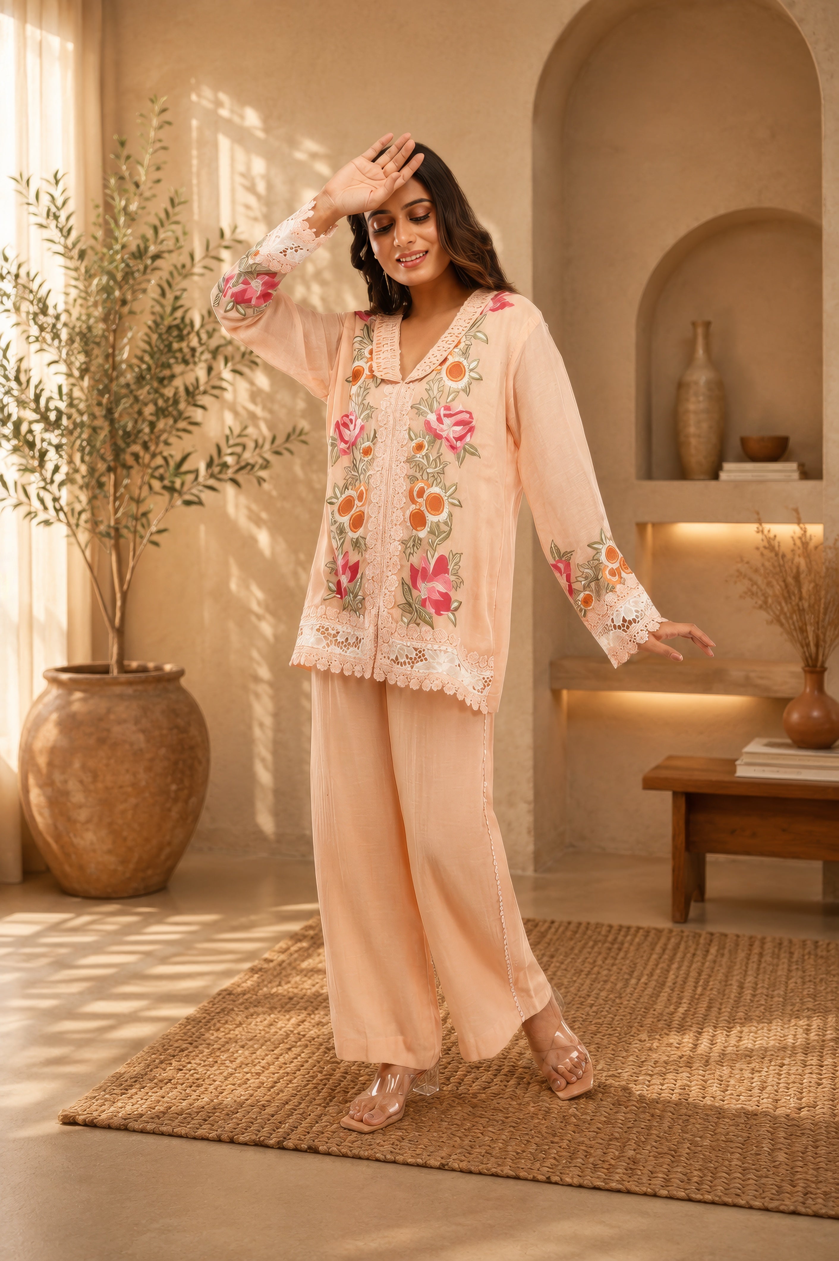 Mul Co-Ord set with embroidery and digital Print