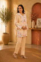 Linen Co-Ord set with hand paint and embroidery