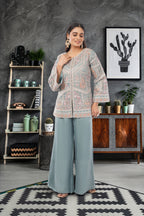 Embroidered Chinon Silk Short top 3 piece set