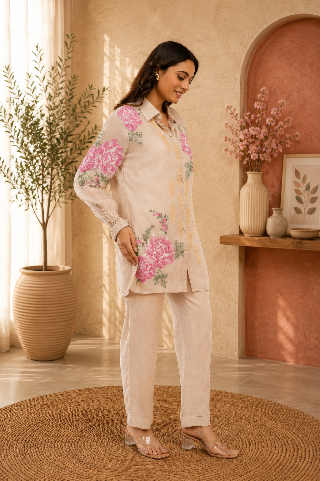 Embroidered Mul Co-Ord Set with Patch Work