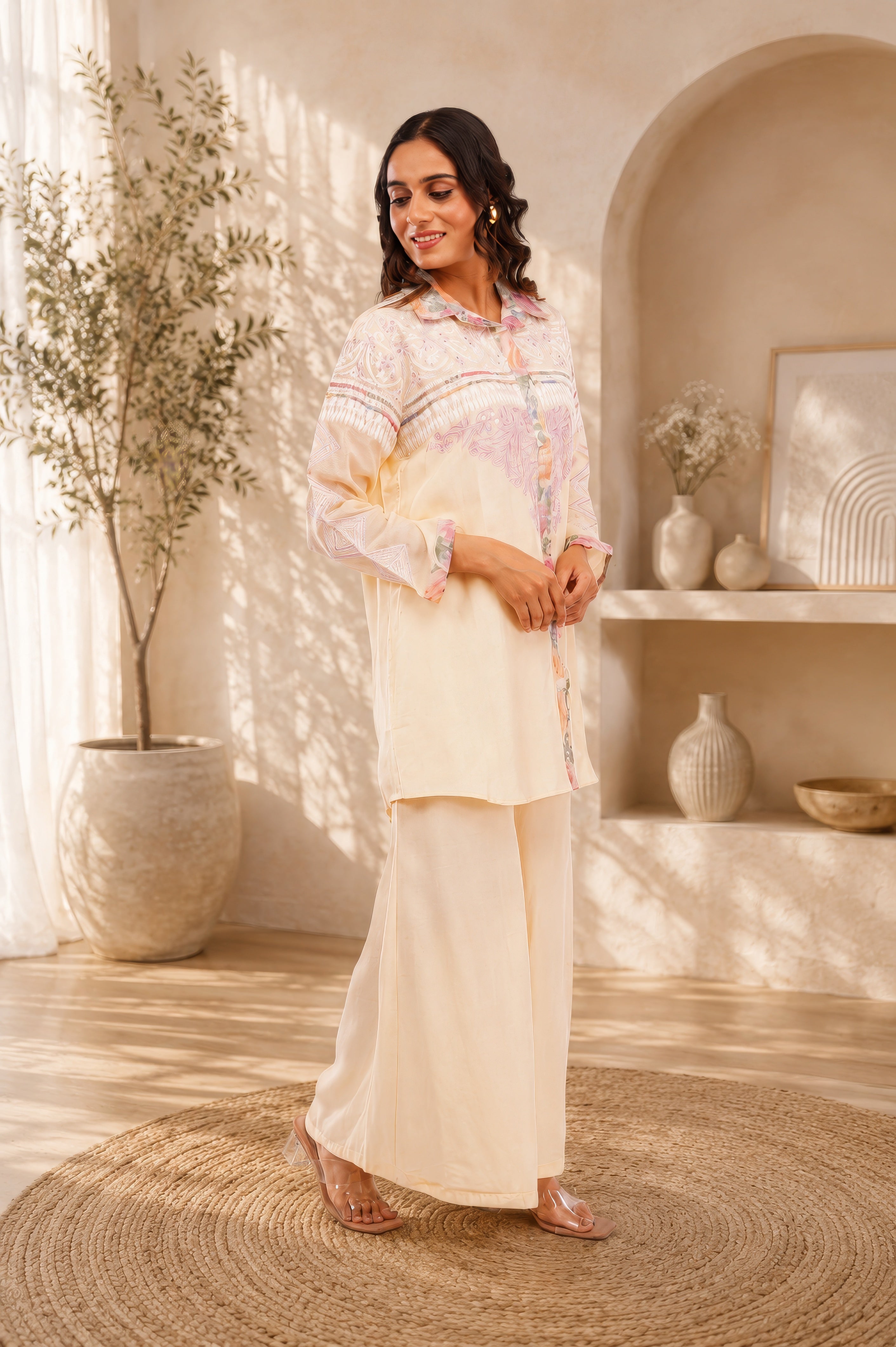 Linen Co-Ord set embroidery and Digitial print