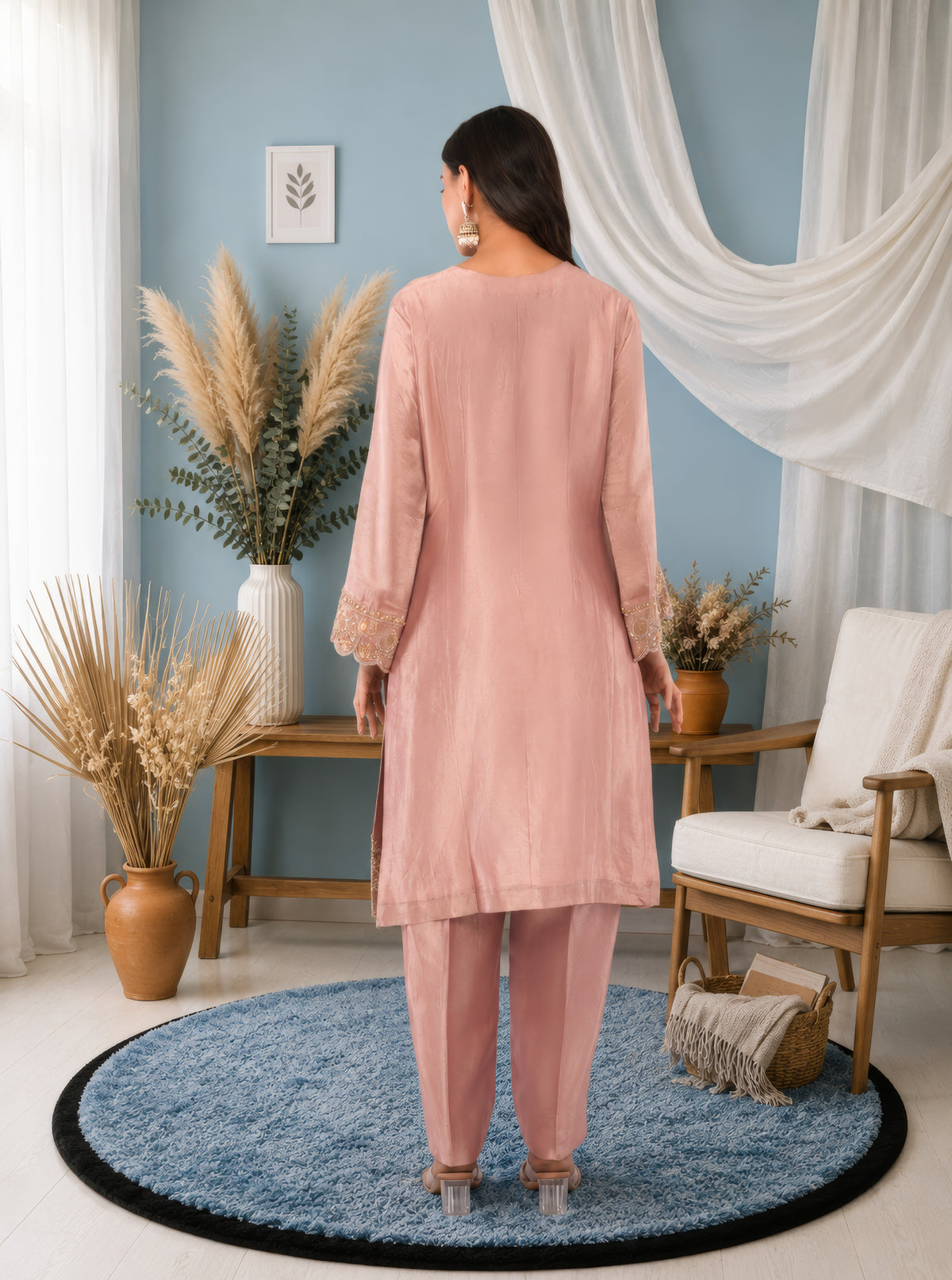 Jiraf silk shirt and bottom, dupatta tissue silk Dori work and beads work with hand