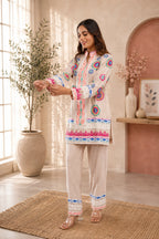 Linen Co-Ord set with hand paint and embroidery