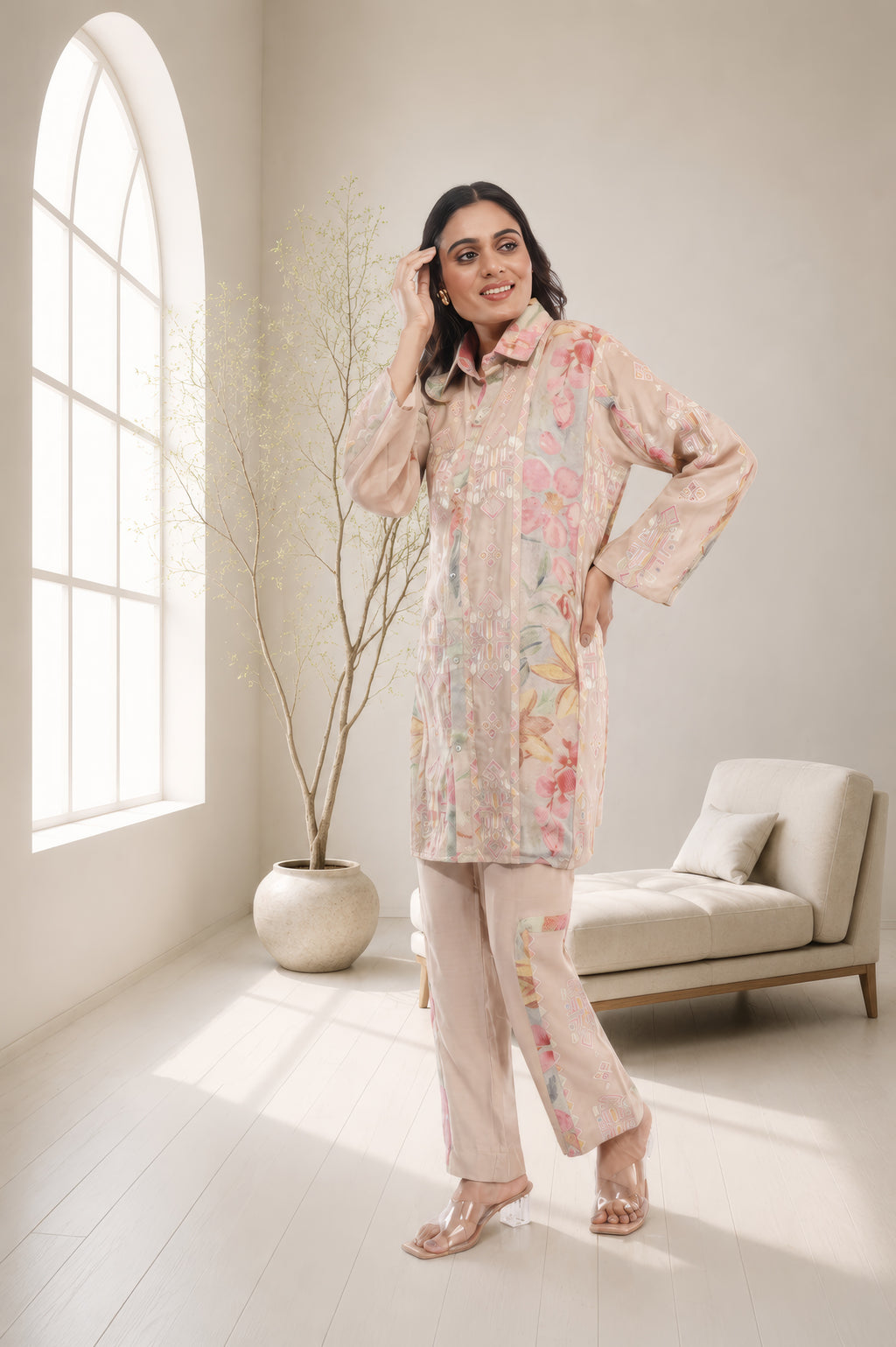 Linen Co-Ord set with hand paint and embroidery