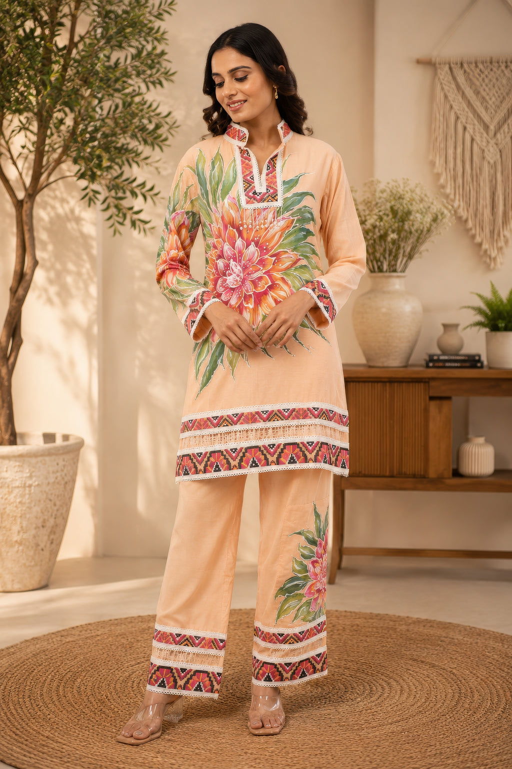 Linen Co-Ord set with hand paint and embroidery