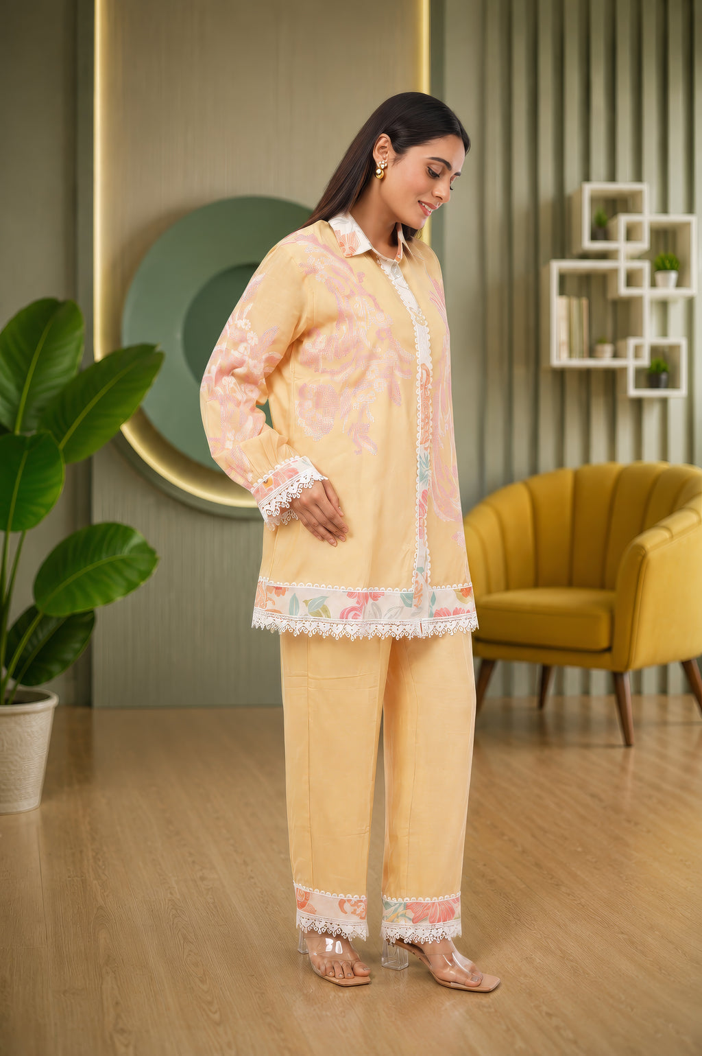 Linen Co-Ord set with hand paint and embroidery