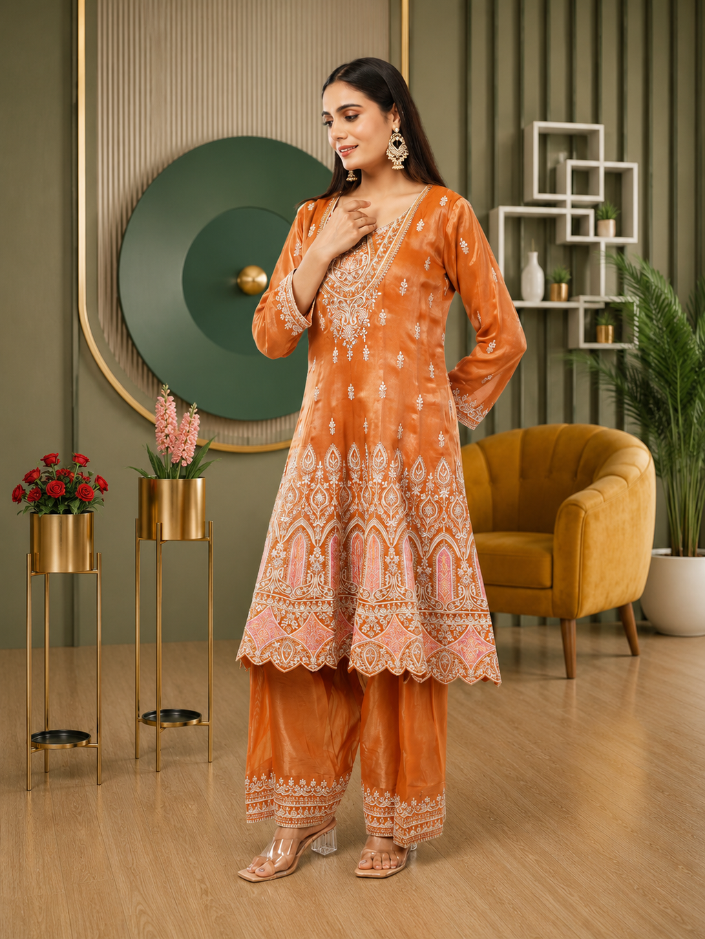 Embroidered Georgette Palazzo Set