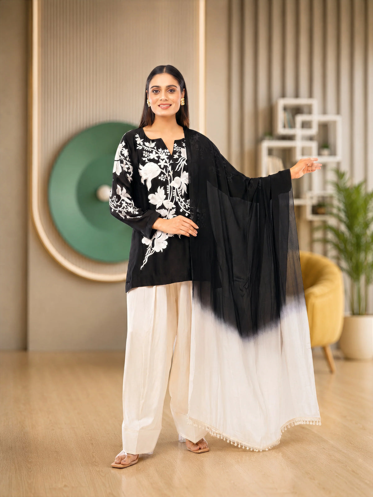 Embroidered Satin Organza Co-Ord Set