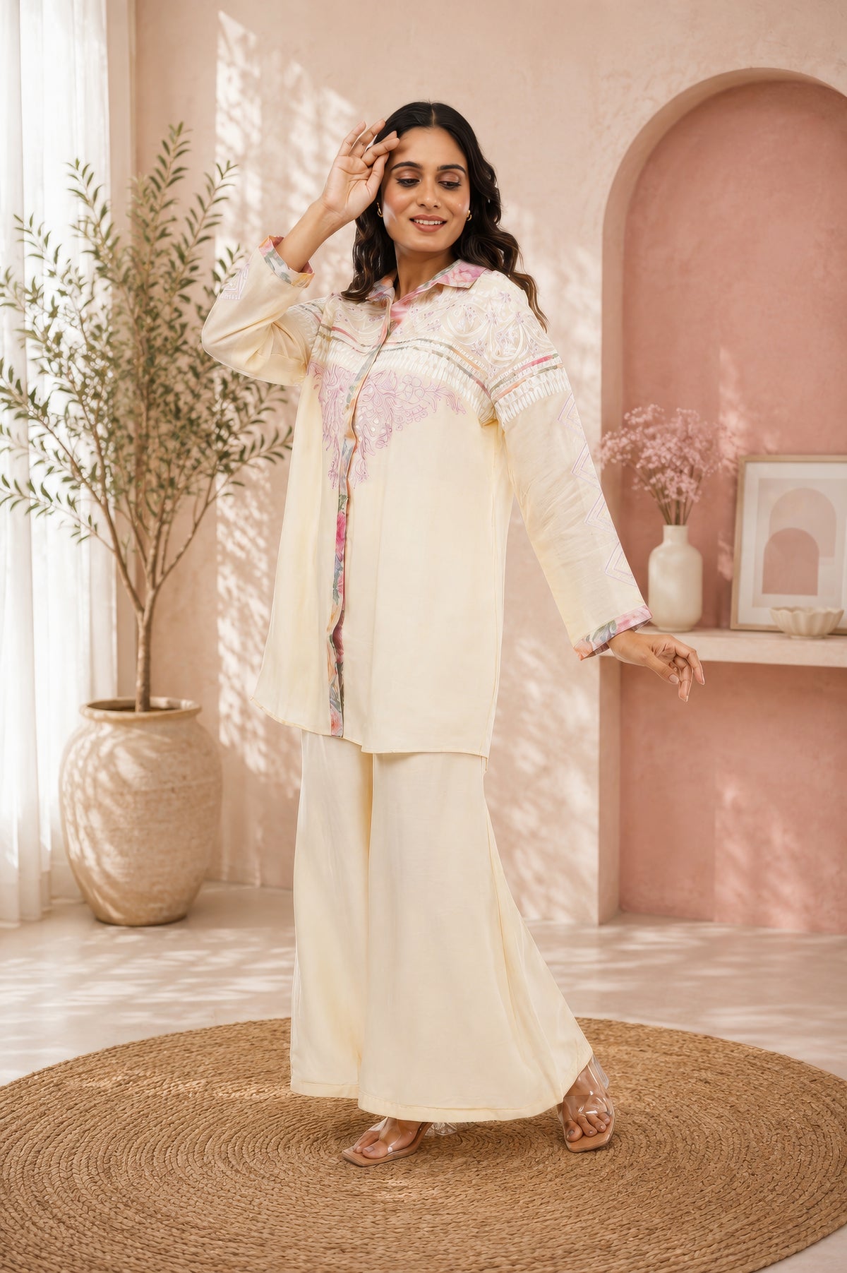 Linen Co-Ord set embroidery and Digitial print