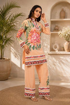 Linen Co-Ord set with hand paint and embroidery
