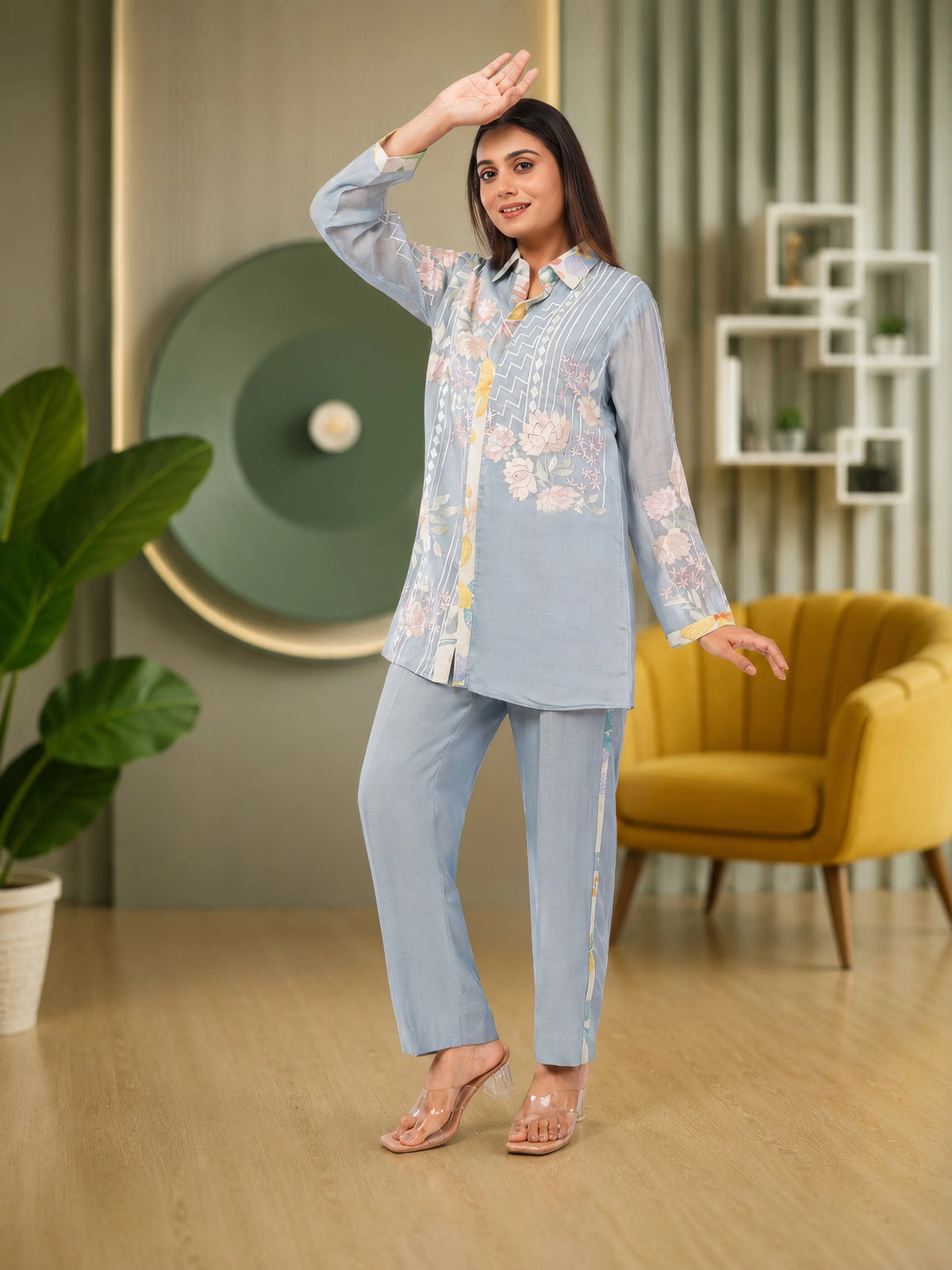 Linen Co-Ord set with hand paint and embroidery
