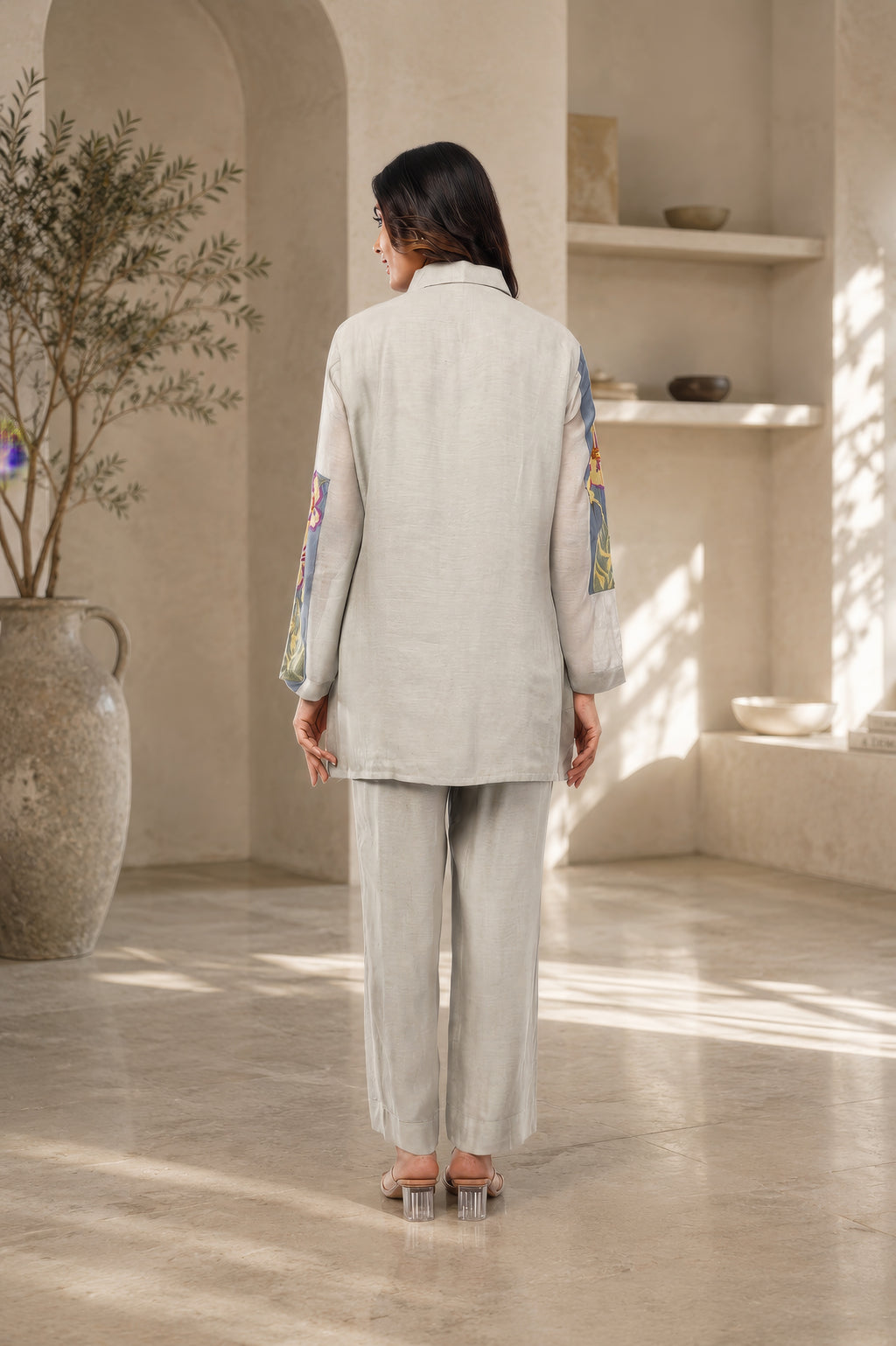 Linen Co-Ord set with hand paint and embroidery