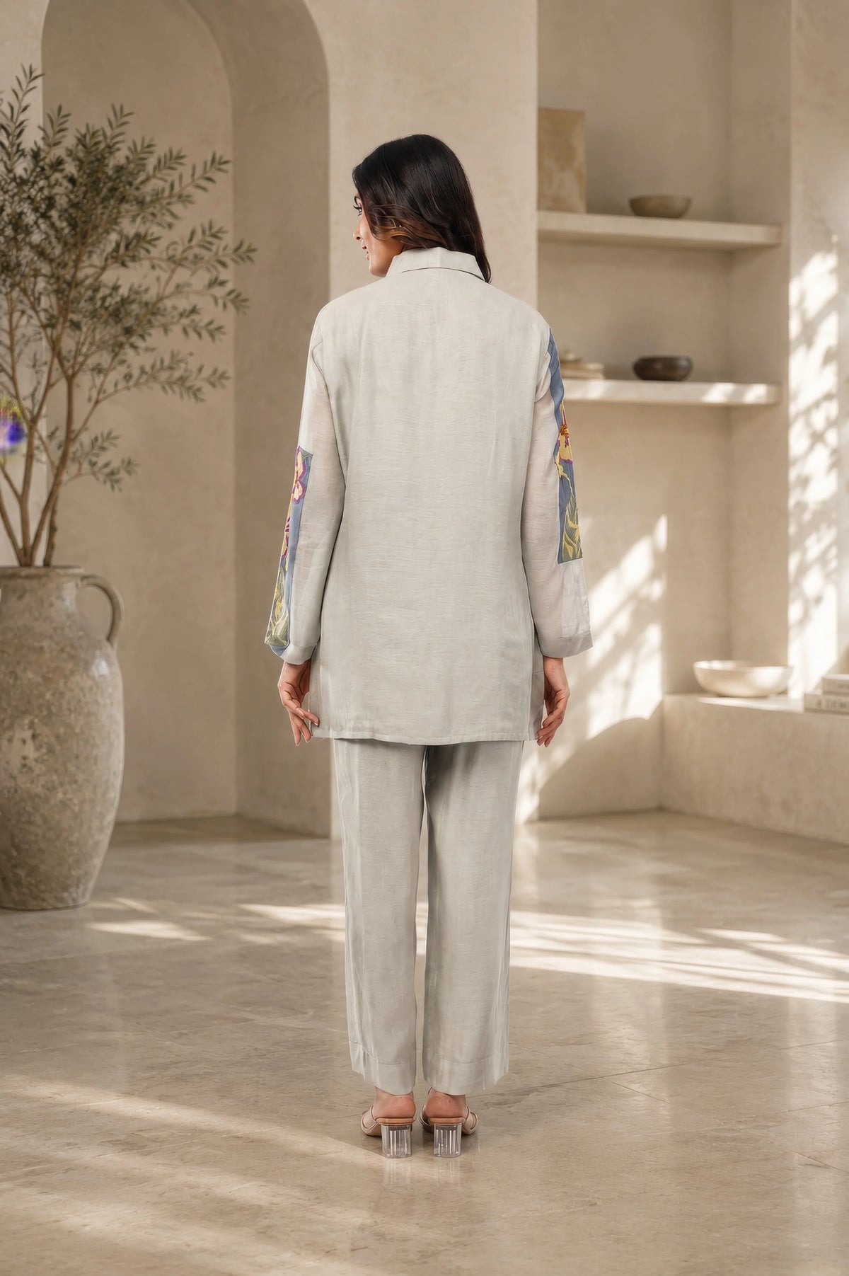 Linen Co-Ord set with hand paint and embroidery