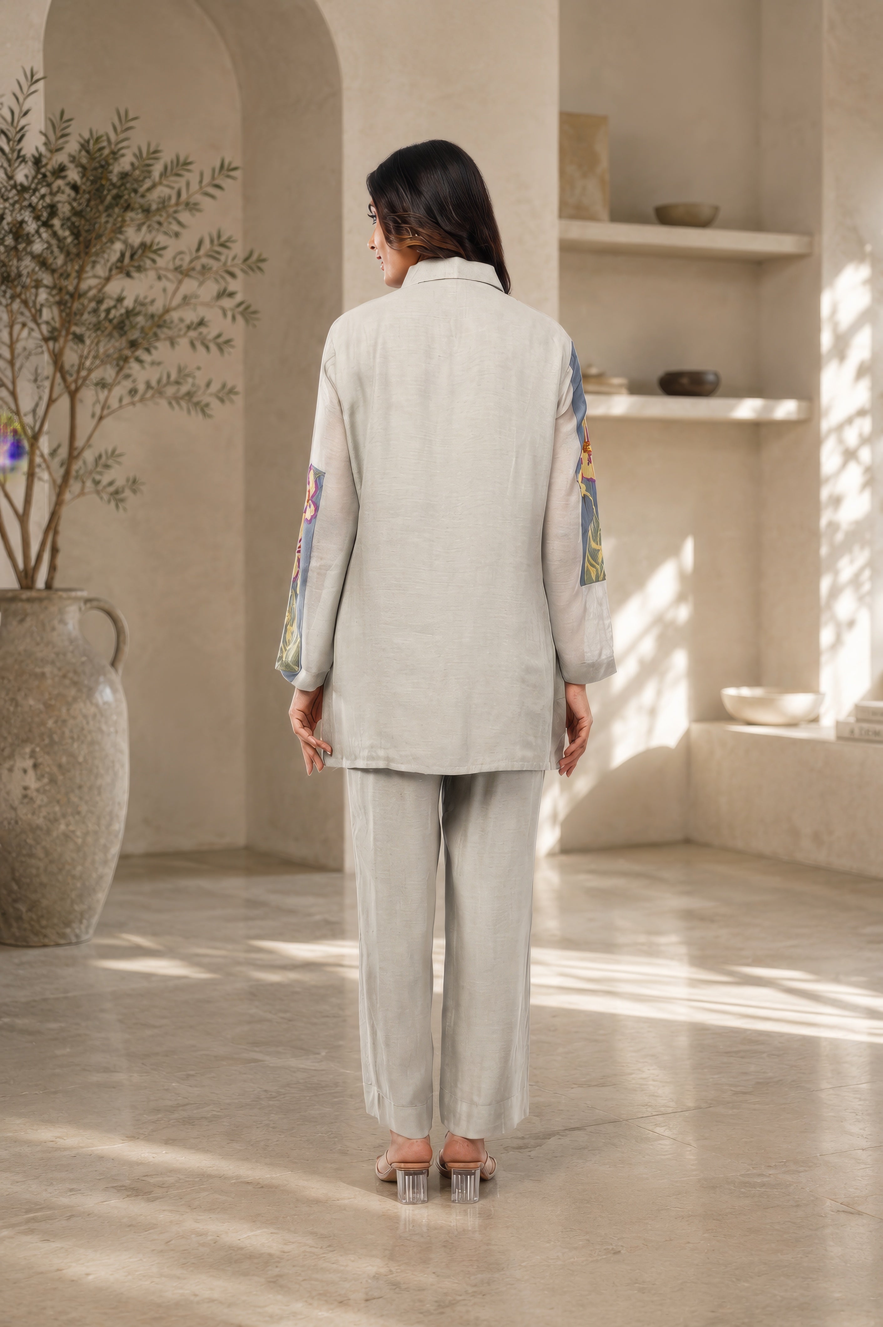 Linen Co-Ord set with hand paint and embroidery