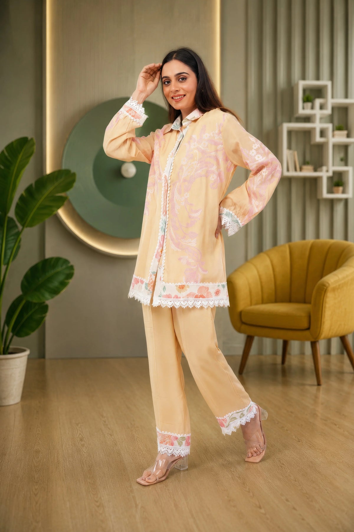 Linen Co-Ord set with hand paint and embroidery