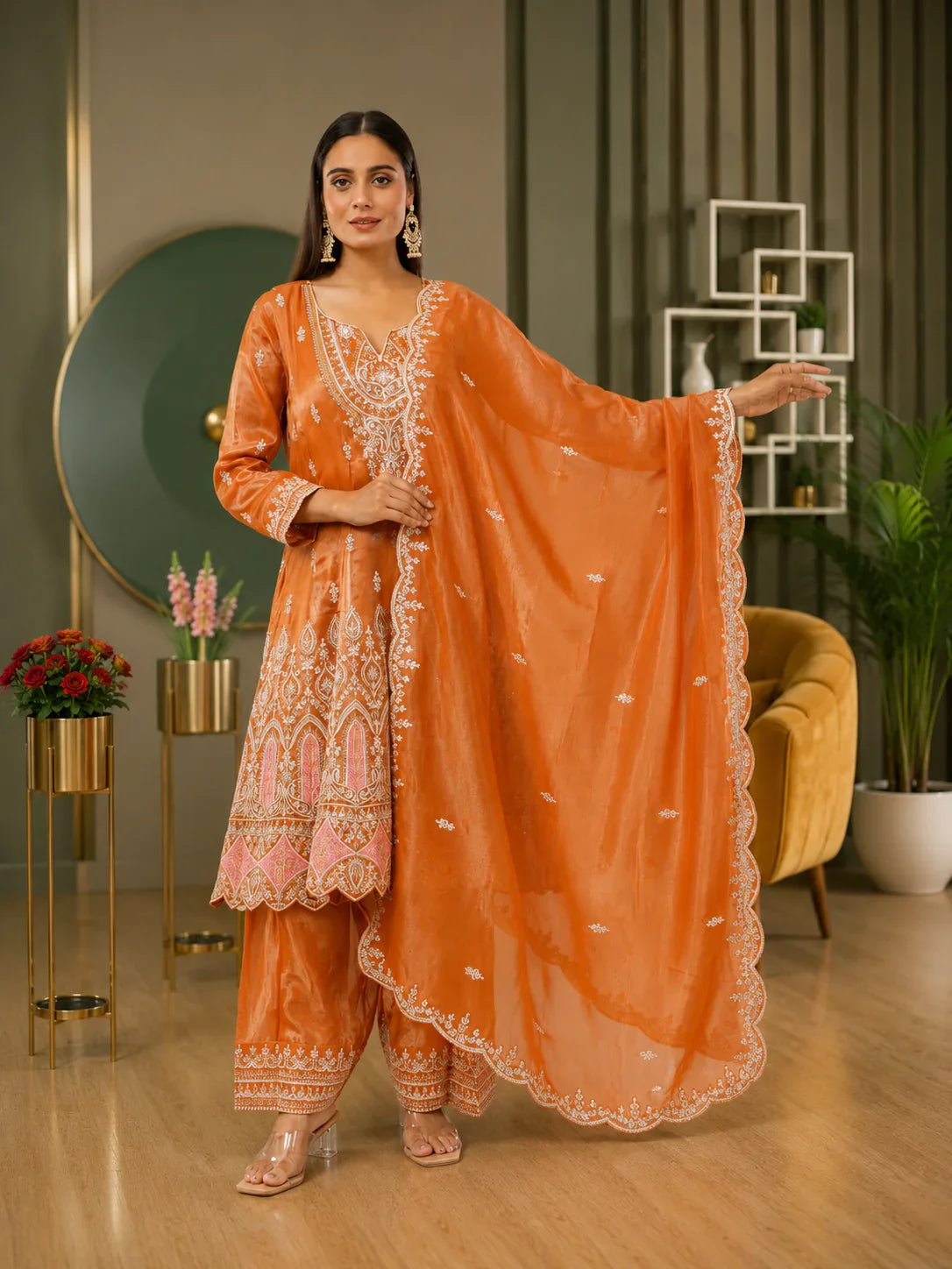 Embroidered Georgette Palazzo Set