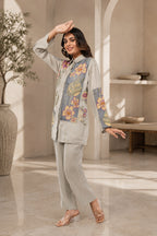 Linen Co-Ord set with hand paint and embroidery