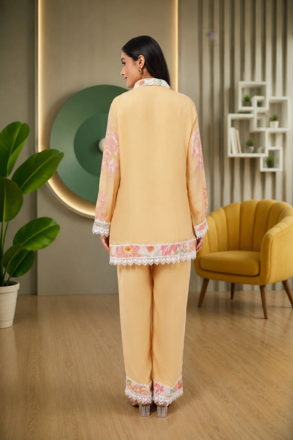 Linen Co-Ord set with hand paint and embroidery