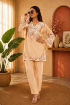 Linen Co-Ord set with hand paint and embroidery