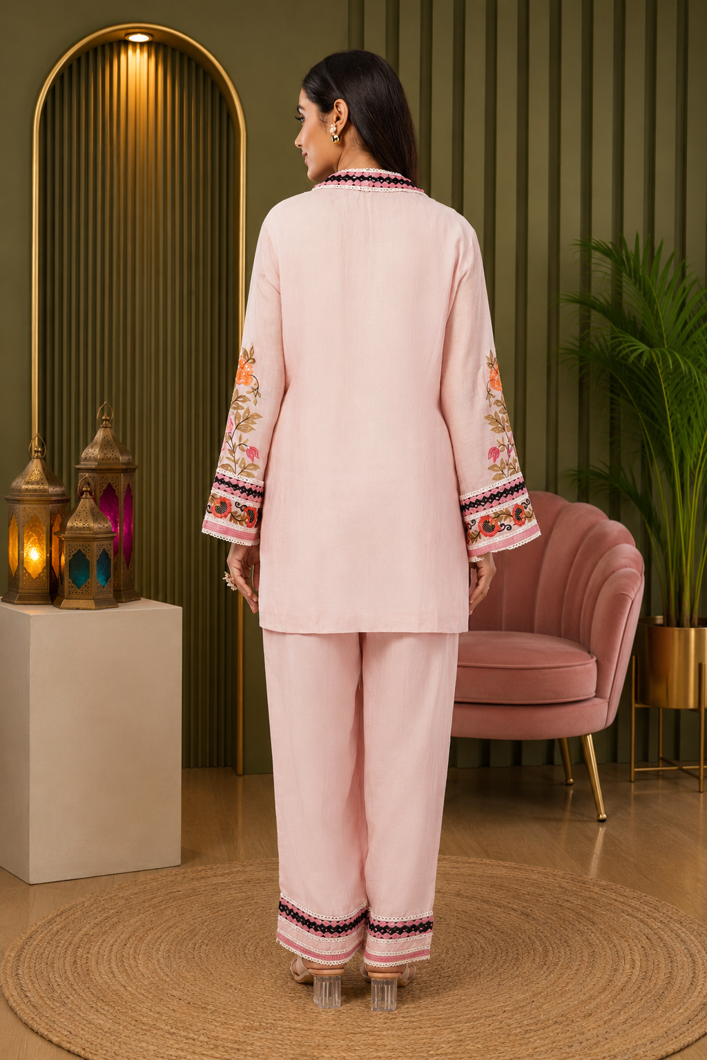 Linen Co-Ord set with hand paint and embroidery