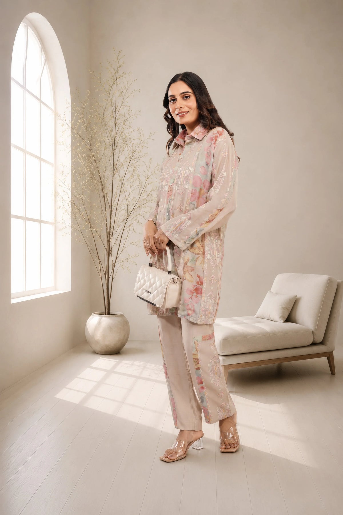 Linen Co-Ord set with hand paint and embroidery