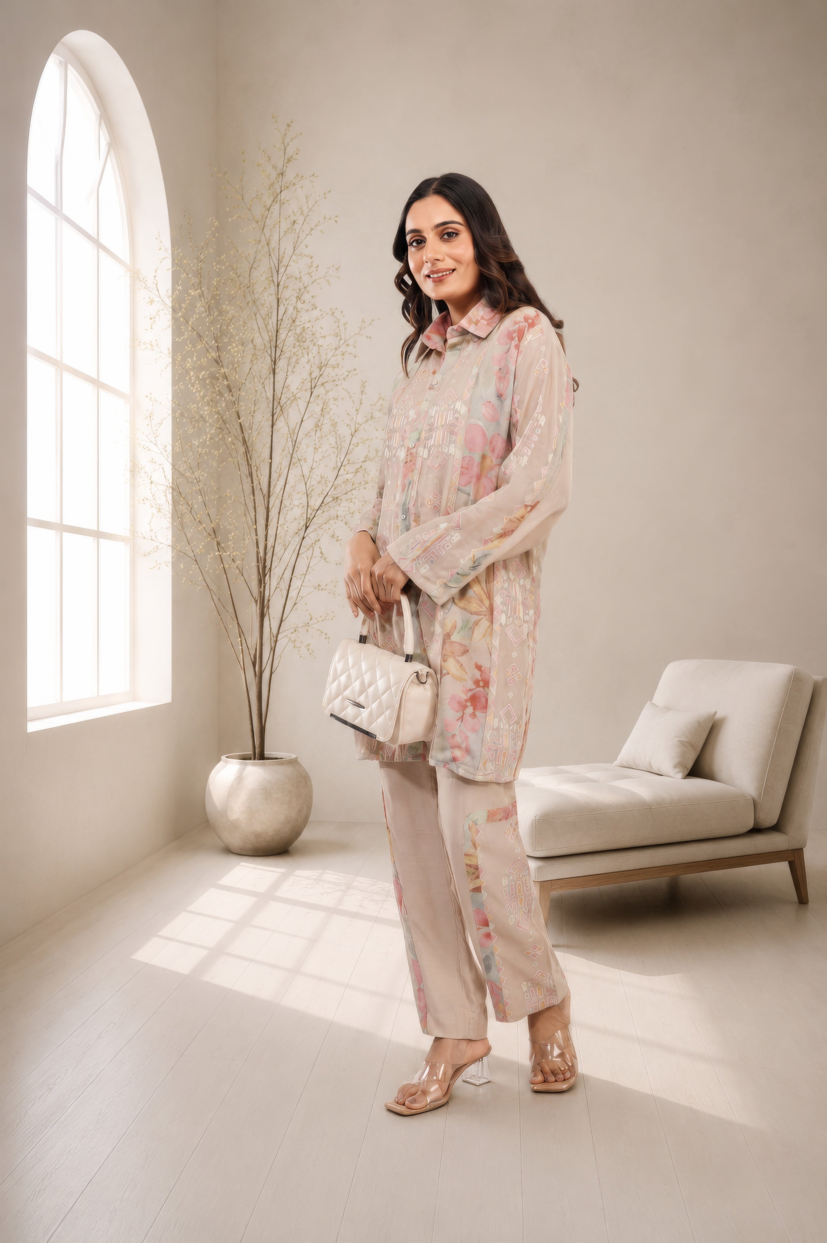 Linen Co-Ord set with hand paint and embroidery