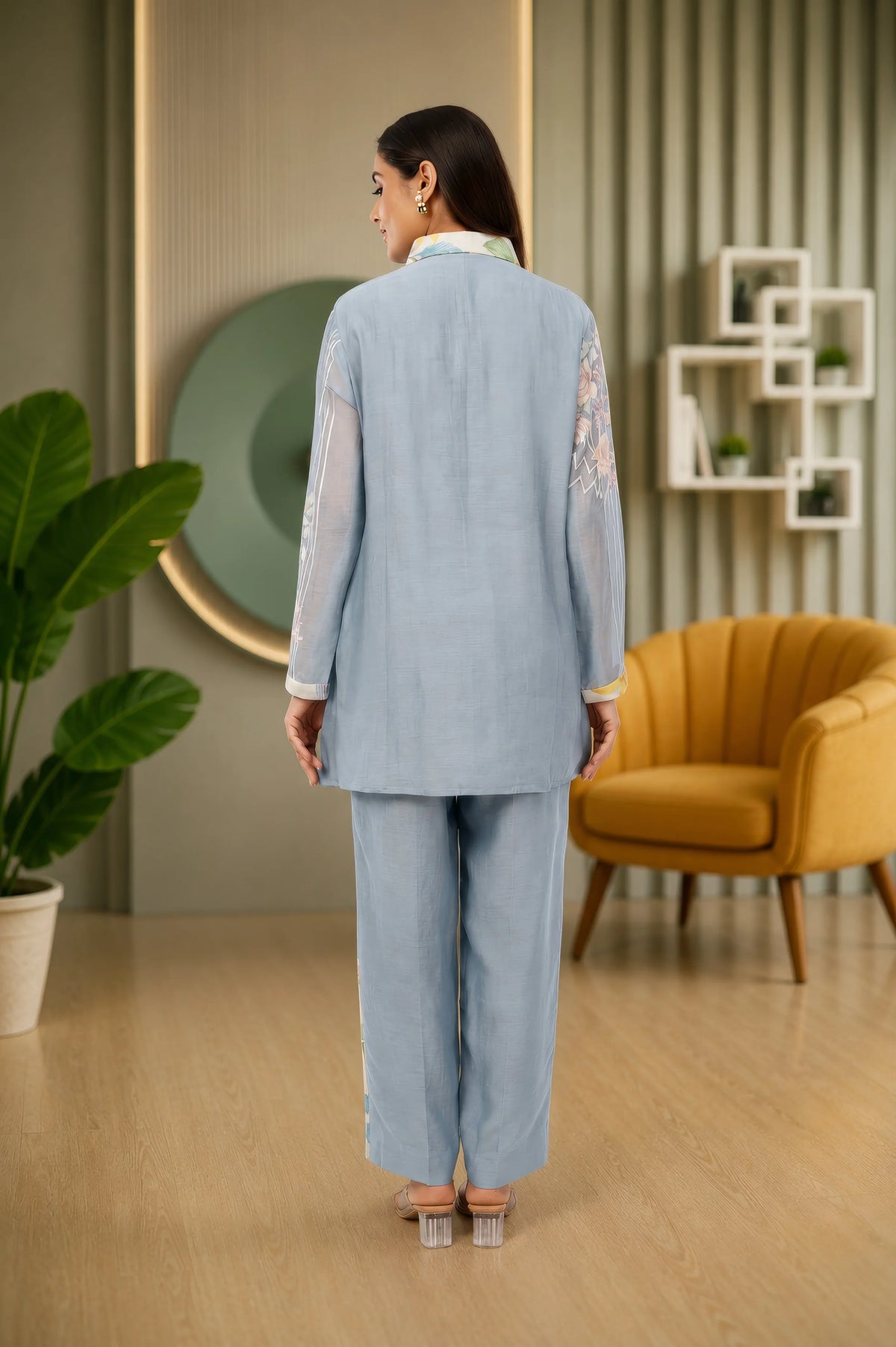 Linen Co-Ord set with hand paint and embroidery