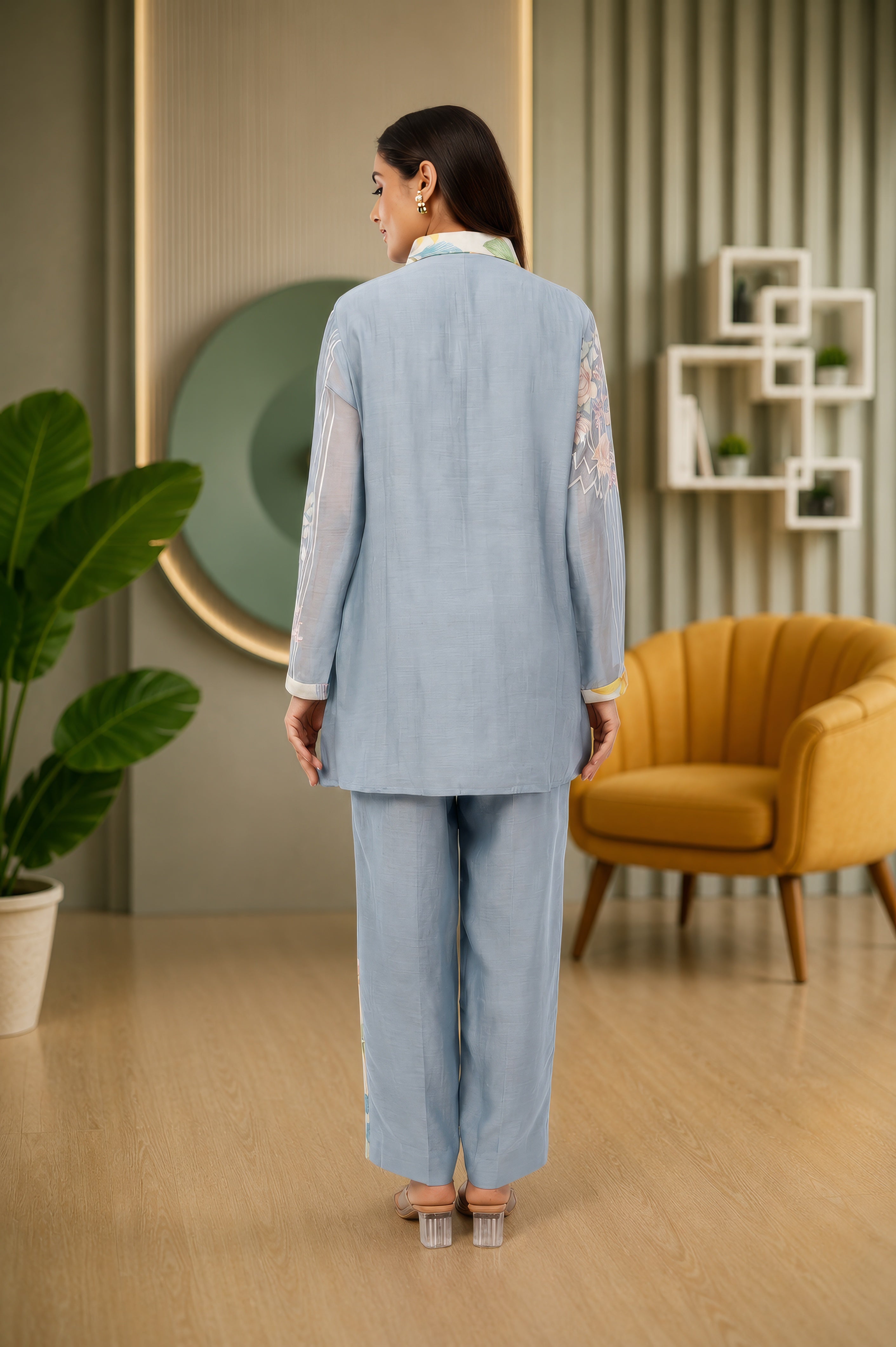 Linen Co-Ord set with hand paint and embroidery