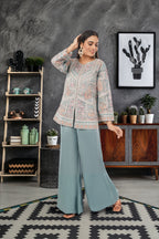 Embroidered Chinon Silk Short top 3 piece set