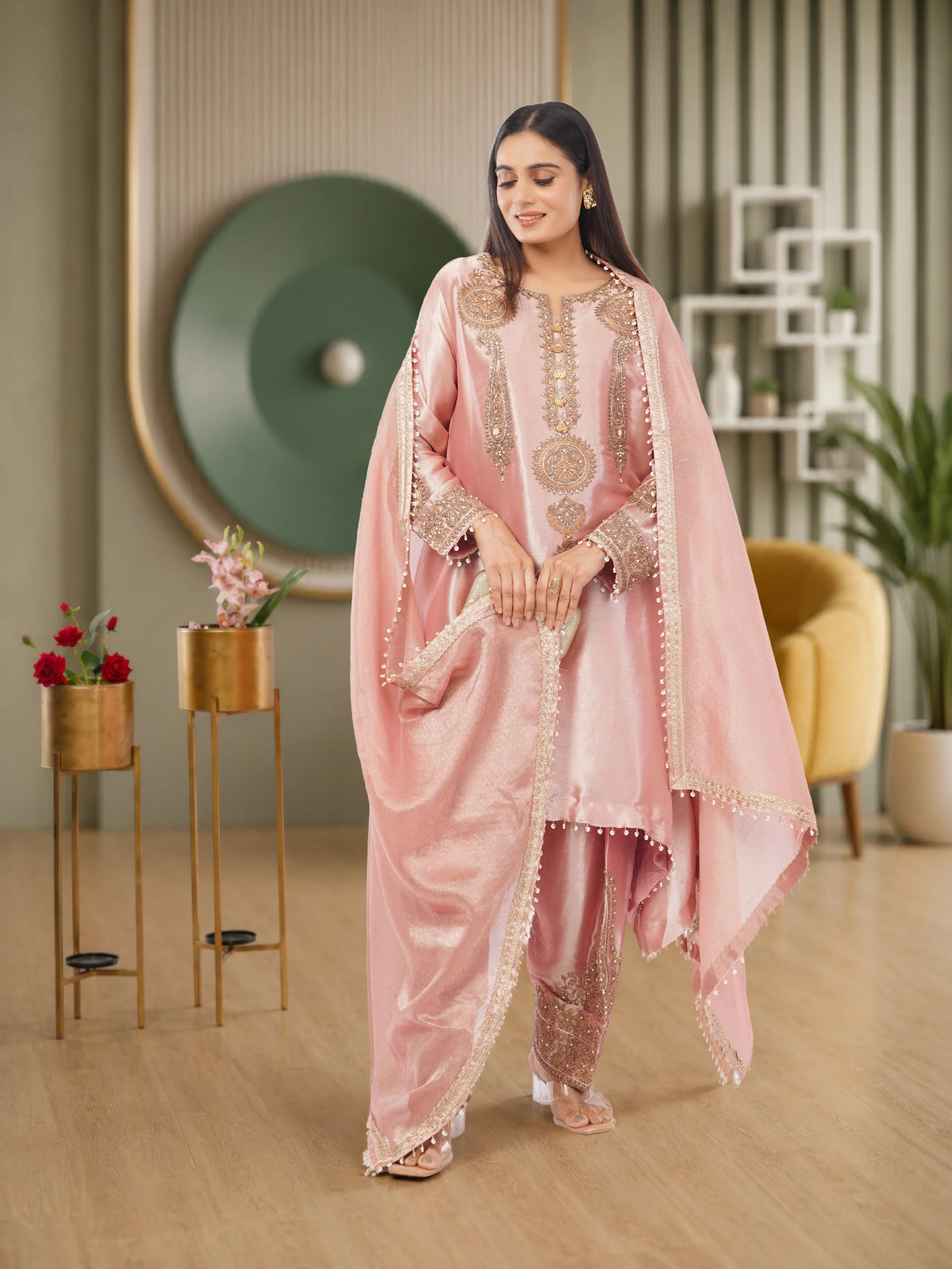 Embroidered Chinon Silk Set