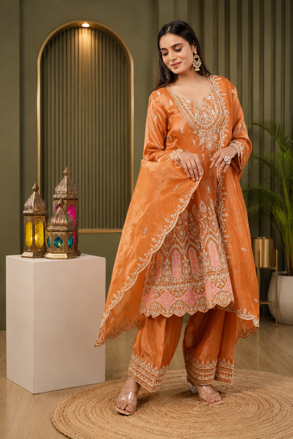 Embroidered Georgette Palazzo Set