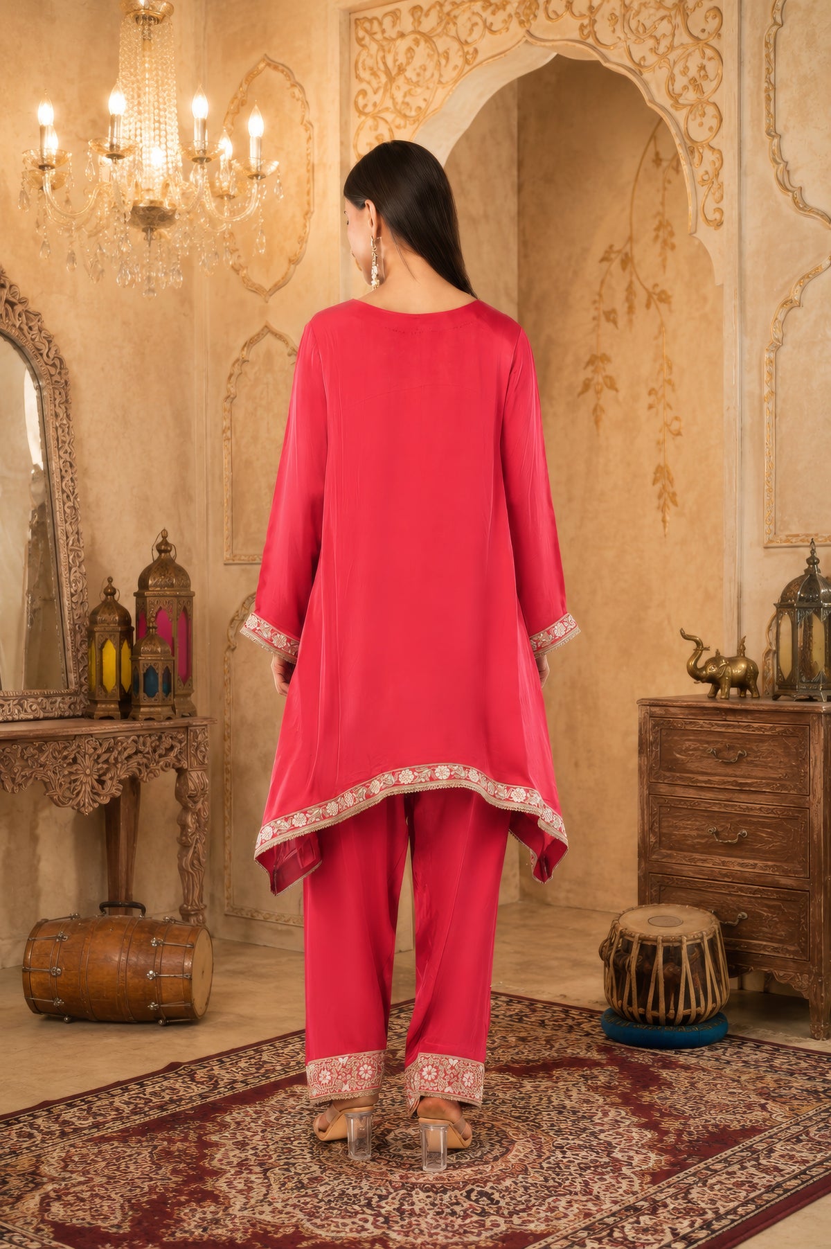 Satin organza shirt and bottom ,Chinon dupatta ,Dori thread work and beads work