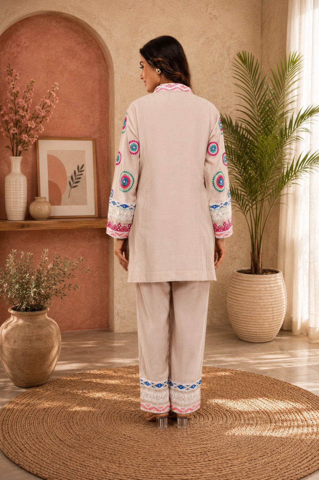 Linen Co-Ord set with hand paint and embroidery