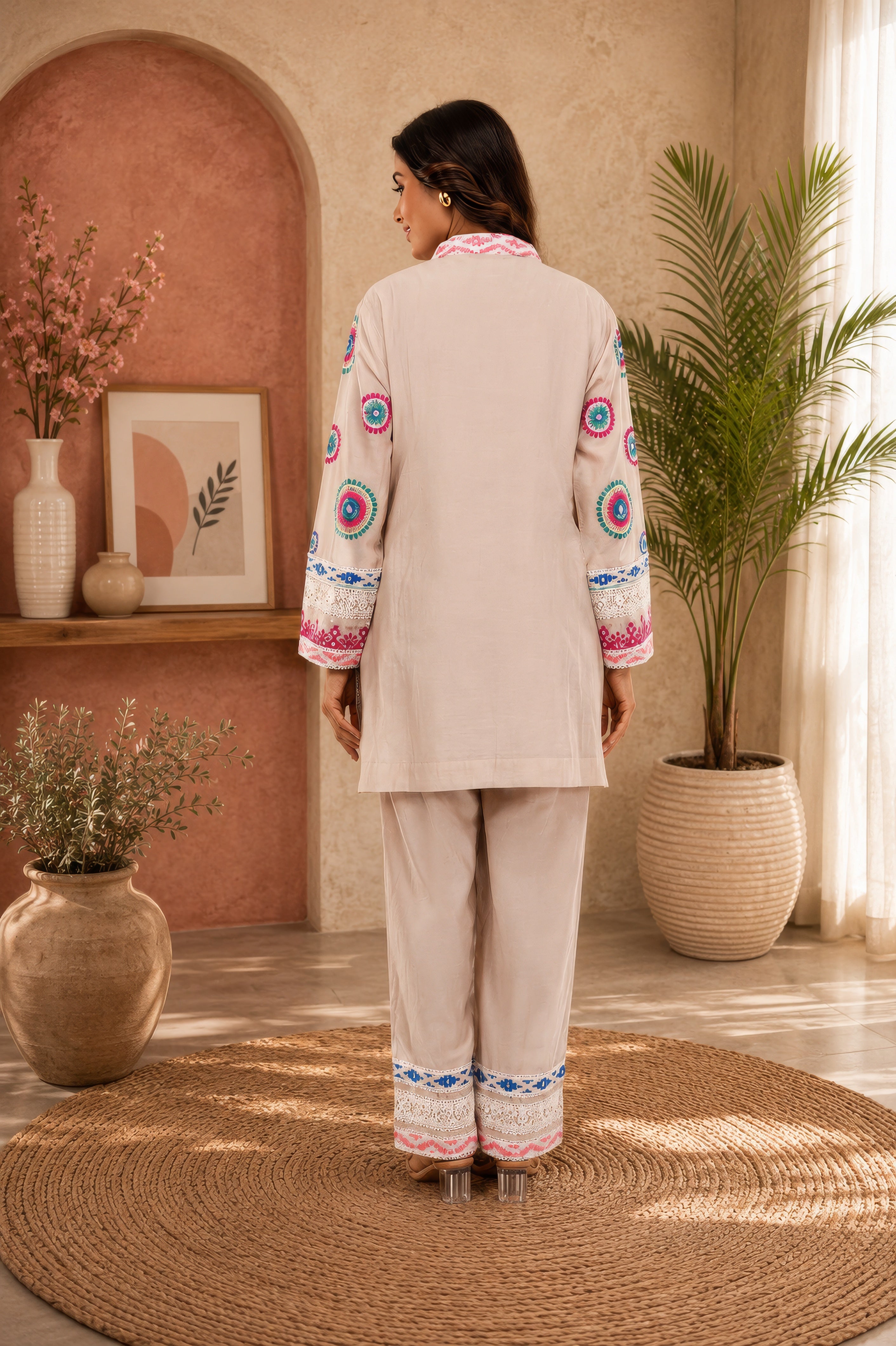 Linen Co-Ord set with hand paint and embroidery