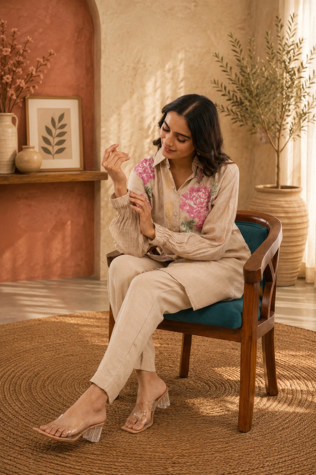 Embroidered Mul Co-Ord Set with Patch Work