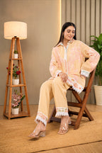 Linen Co-Ord set with hand paint and embroidery