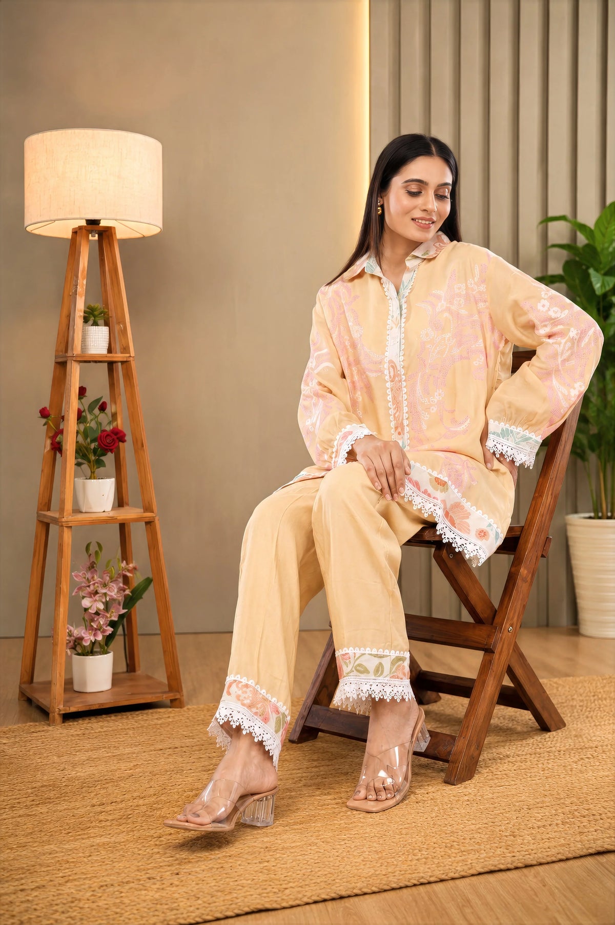 Linen Co-Ord set with hand paint and embroidery
